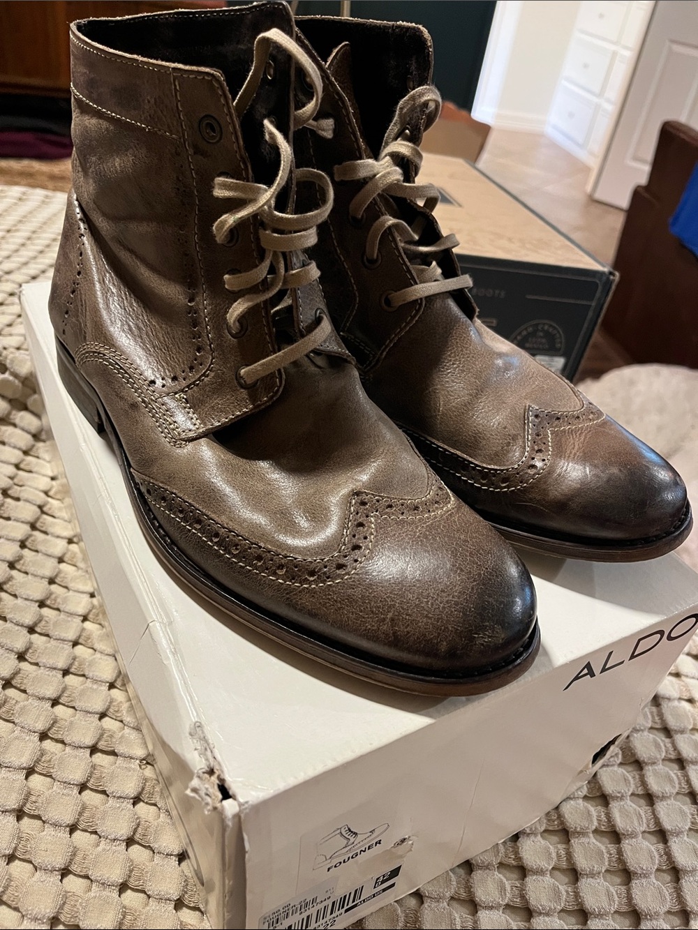 Aldo Brown Leather Brogue Chukka Boots